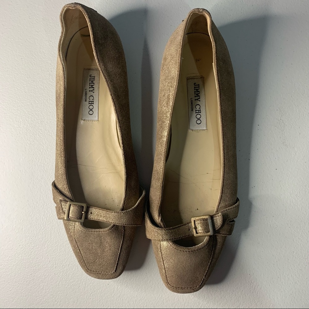 Jimmy Choo Gold Sparkle Adjustable Strap Flats